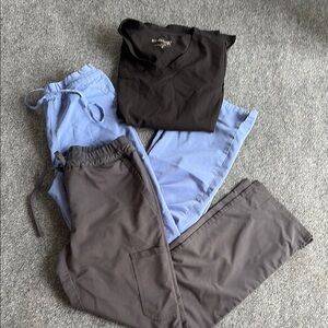 Scrubology Bundle Black Top (M) and Two Pairs of Scrub Pants Gray and Blue (S)